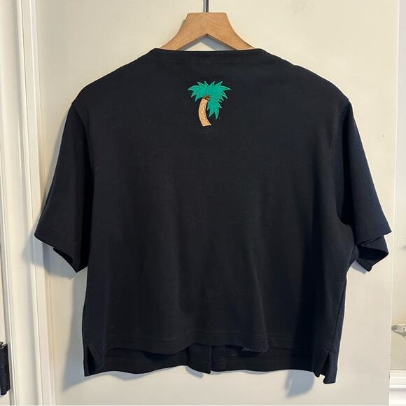 Vintage Bechamel Black Green Palm Tree Cropped Top Large - Picture 5 of 10
